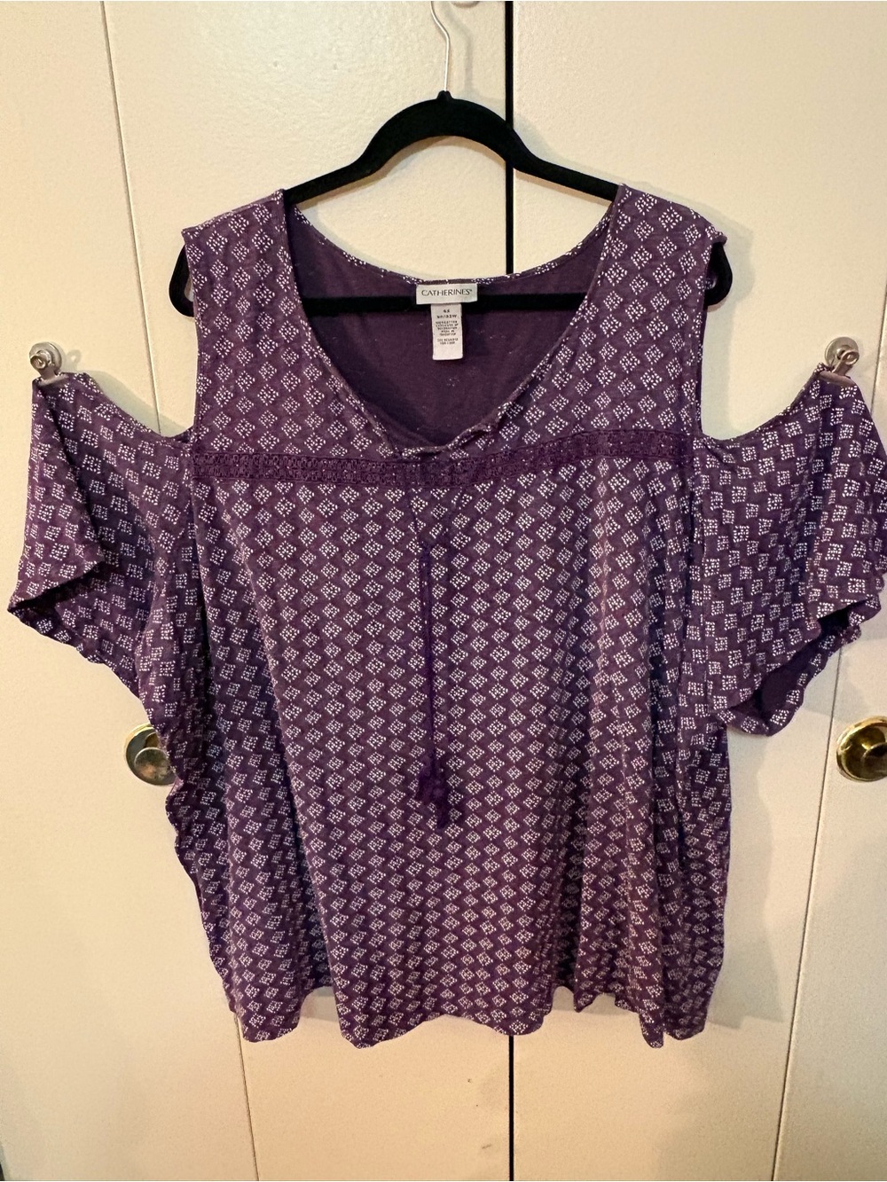 Catherines Purple Cold-Shoulder V-Neck Blouse